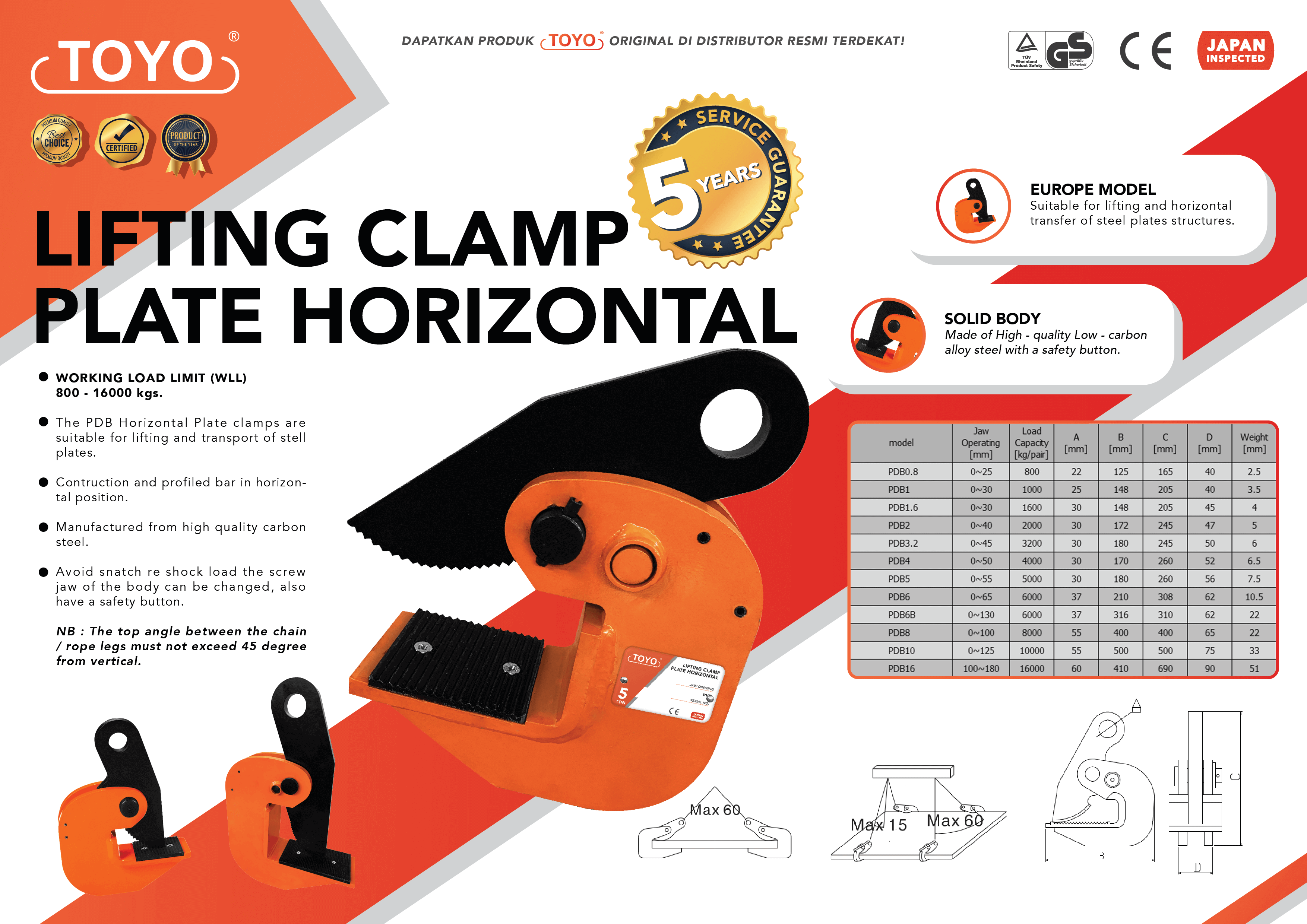 Spesifikasi Detail Lifting Clamp Plate Horizontal Toyo Original