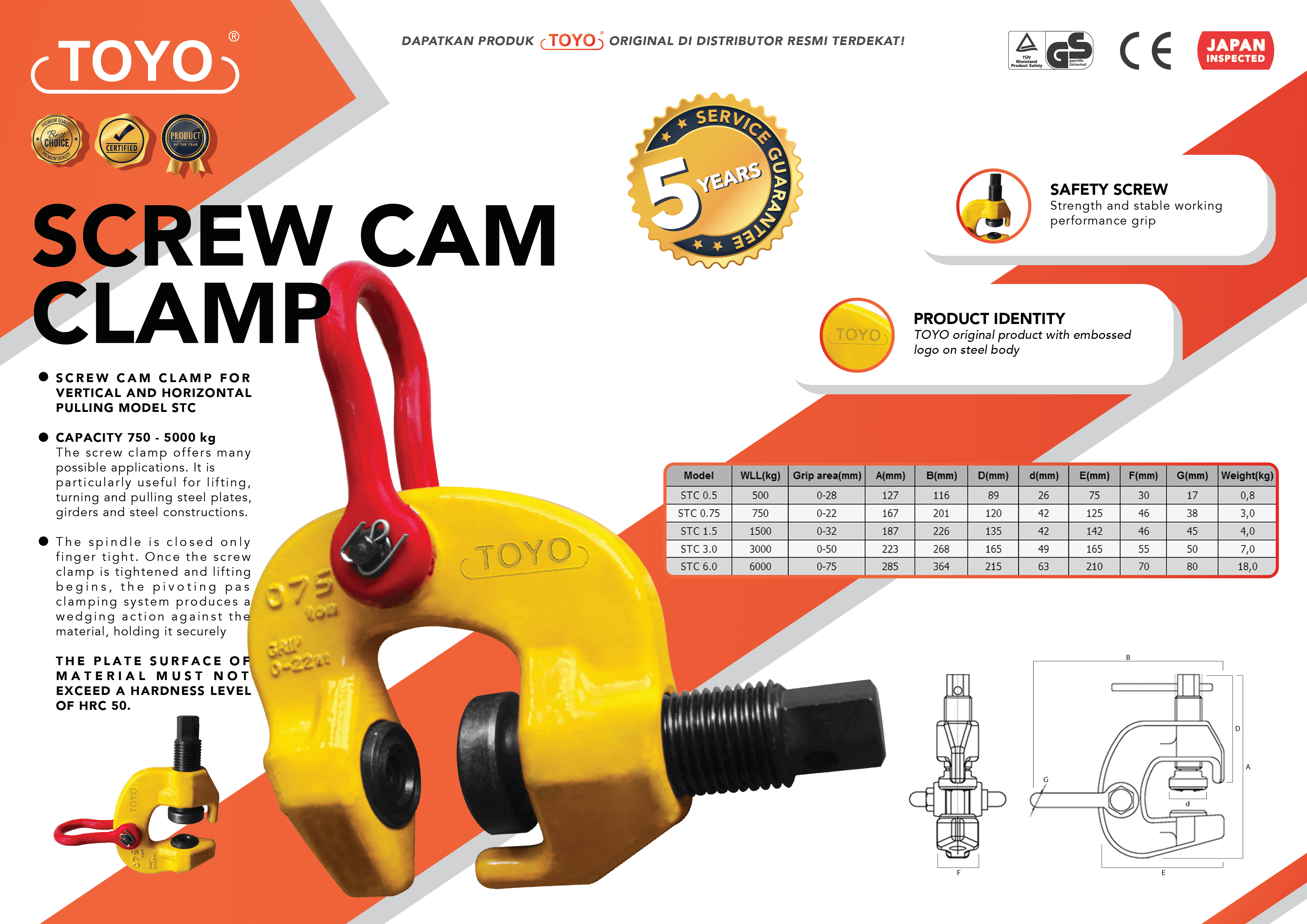 Spesifikasi Detail Screw Cam Clamp Toyo Original